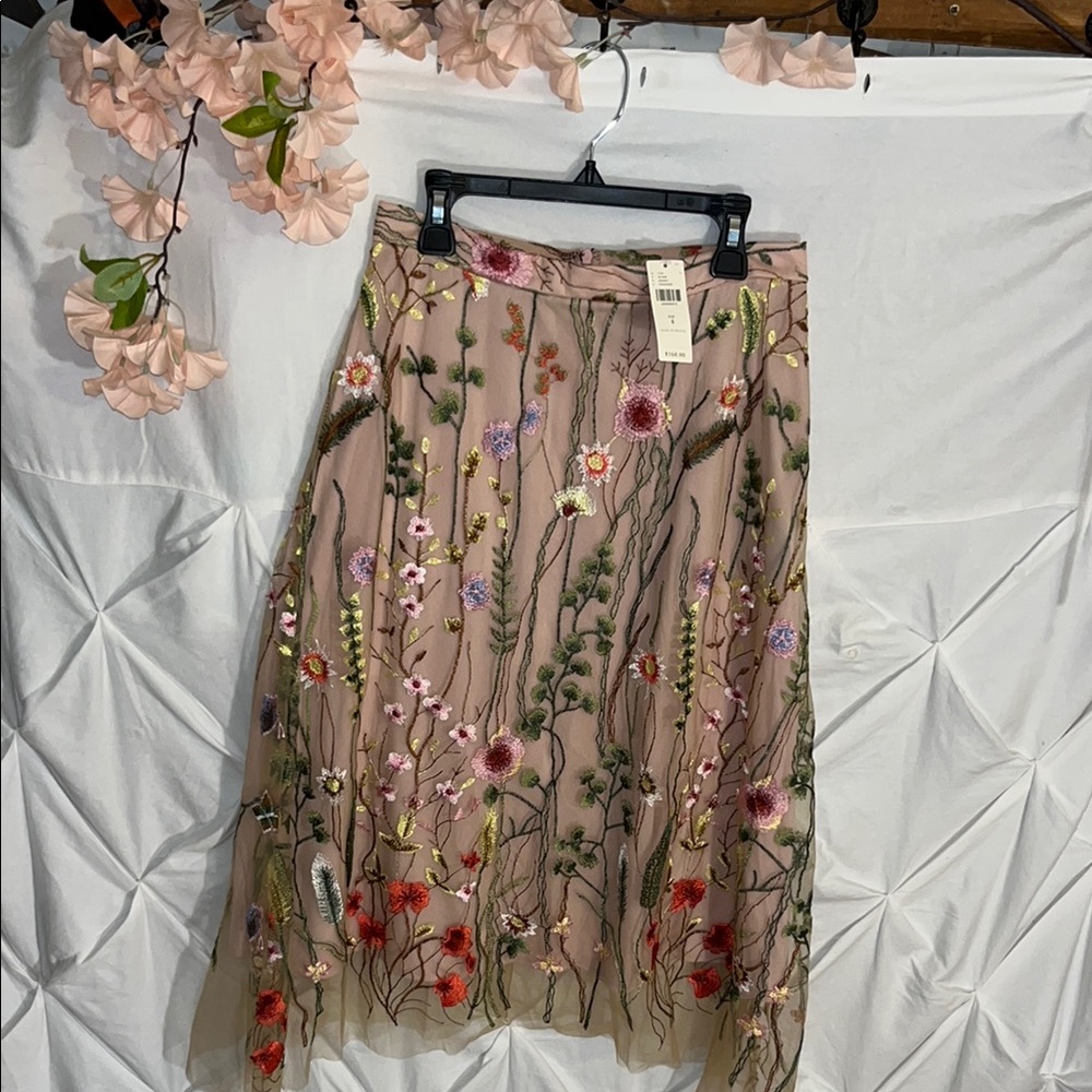 Eva Franco Blush Floral Embroidered Skirt